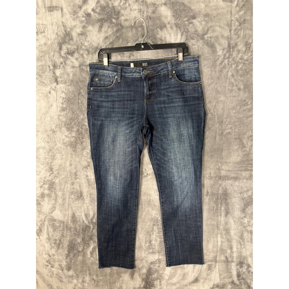 KUT from the Kloth Dark Wash Raw Hem Straight Leg Jeans Size 8